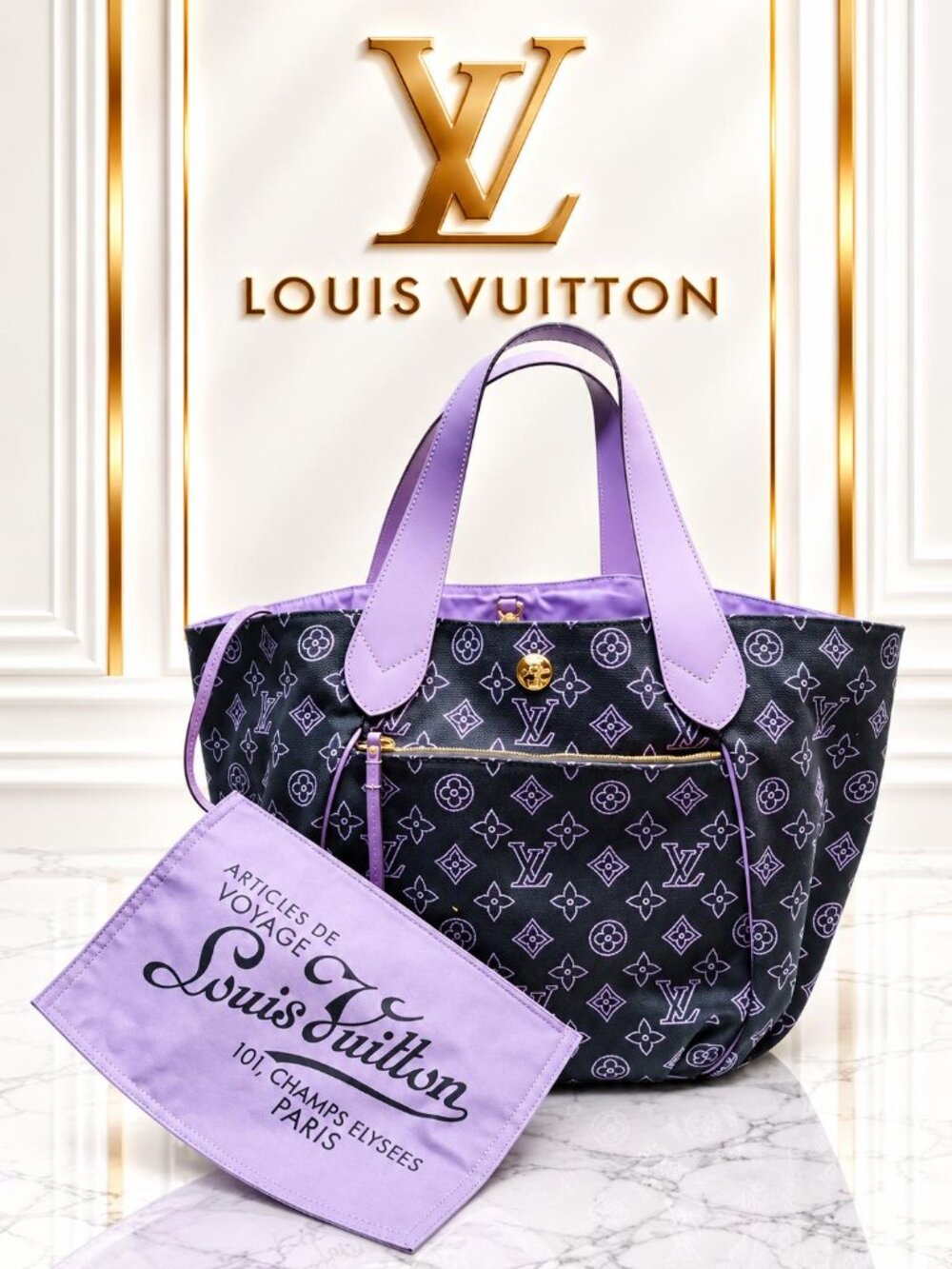 Authentic Louis Vuitton Cabas Ipanema PM Purple Monogram Tote Bag